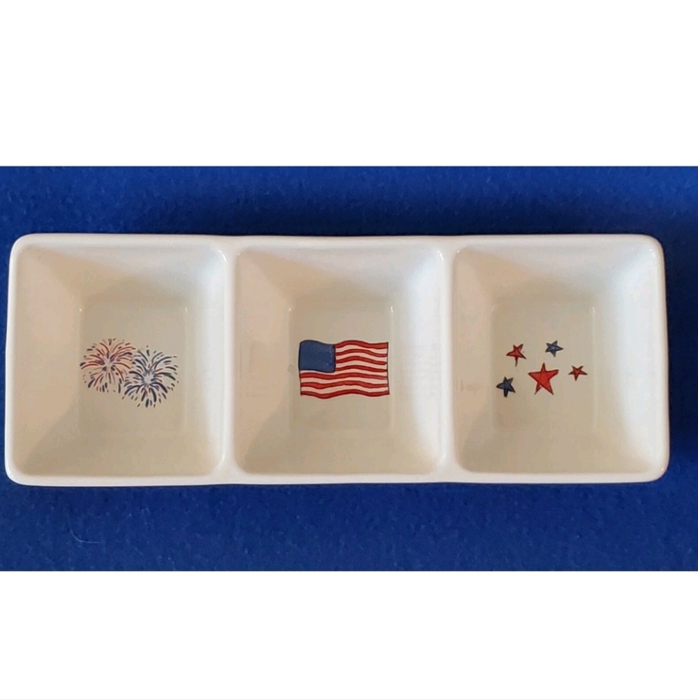 Rae Dunn Ceramic Condiment Dish PATRIOTIC Themed Flag Fireworks NWT
